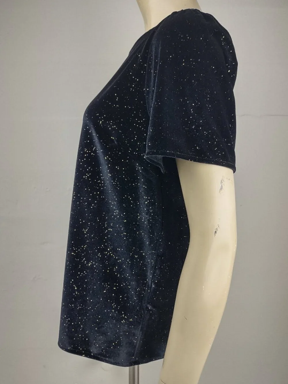 NWT J. Crew black gold metallic velour short sleeve blouse top ladies Medium